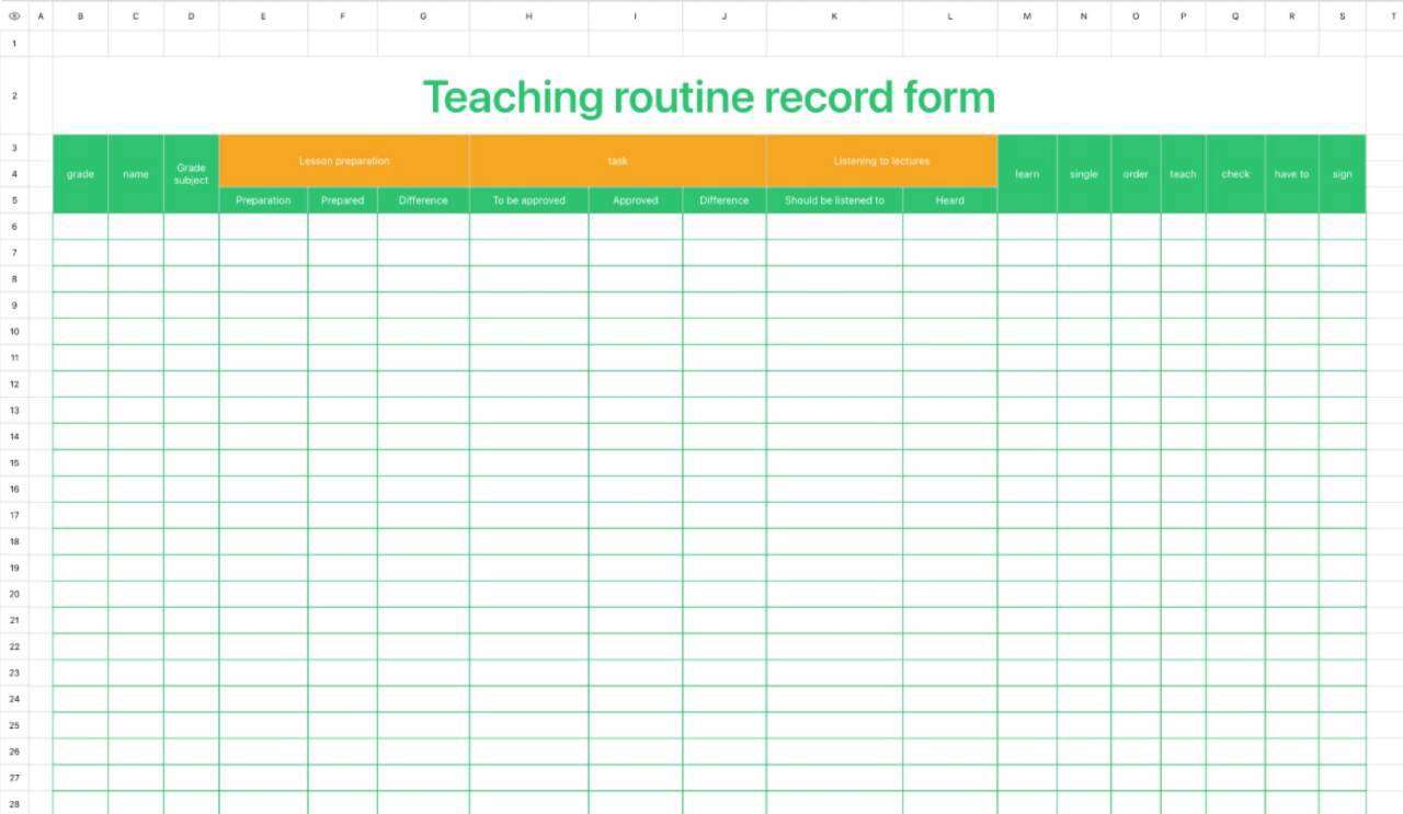 Teaching routine record form 1